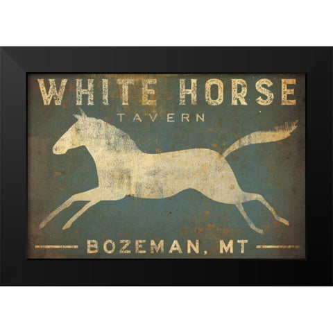 White Horse Running Black Modern Wood Framed Art Print by Fowler, Ryan