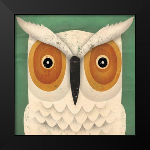 White Owl Black Modern Wood Framed Art Print by Fowler, Ryan