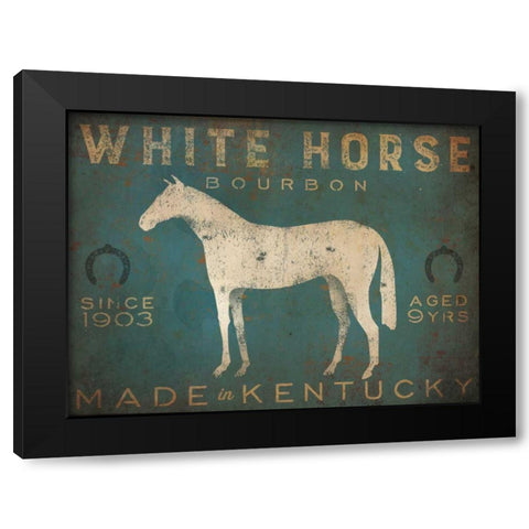 White Horse with Words Blue Black Modern Wood Framed Art Print with Double Matting by Fowler, Ryan