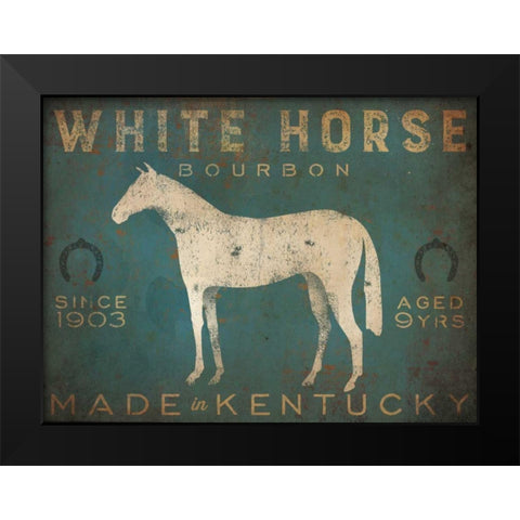 White Horse with Words Blue Black Modern Wood Framed Art Print by Fowler, Ryan