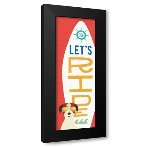 Beach Bums Terrier Surf Board Black Modern Wood Framed Art Print by Mullan, Michael