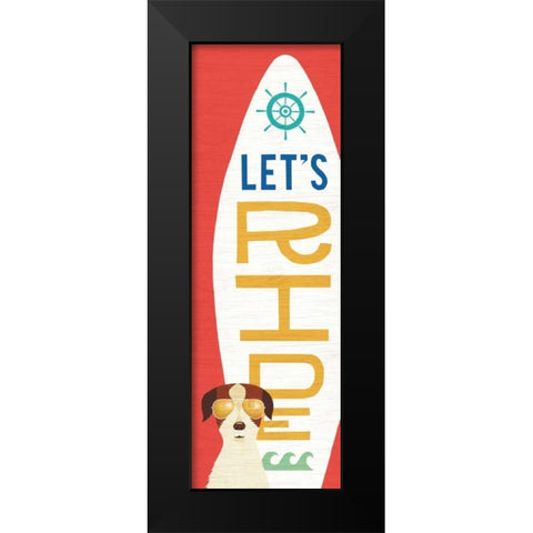 Beach Bums Terrier Surf Board Black Modern Wood Framed Art Print by Mullan, Michael