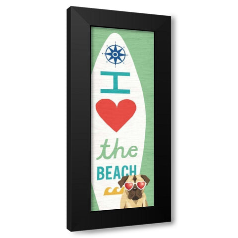 Beach Bums Pug Surf Board Black Modern Wood Framed Art Print with Double Matting by Mullan, Michael