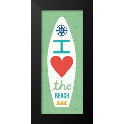Beach Bums Surf Board II Black Modern Wood Framed Art Print by Mullan, Michael
