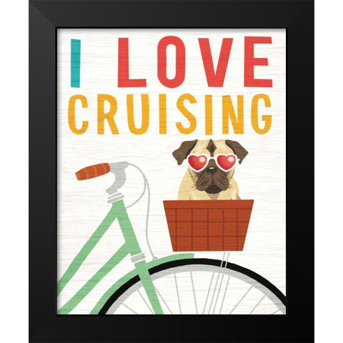 Beach Bums Pug Bicycle I Love Black Modern Wood Framed Art Print by Mullan, Michael