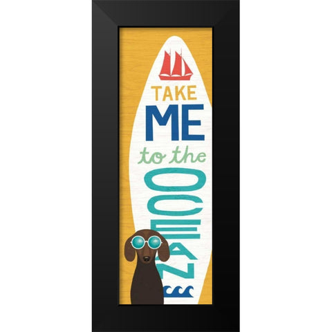 Beach Bums Dachshund Surf Board Black Modern Wood Framed Art Print by Mullan, Michael