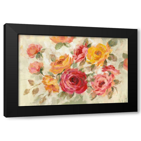 Brushy Roses Black Modern Wood Framed Art Print with Double Matting by Vassileva, Silvia