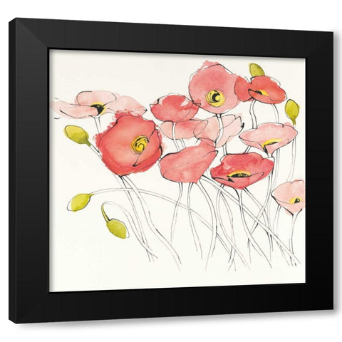 Black Line Poppies I Watercolor Black Modern Wood Framed Art Print with Double Matting by Novak, Shirley