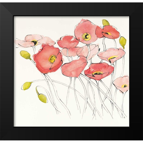 Black Line Poppies I Watercolor Black Modern Wood Framed Art Print by Novak, Shirley
