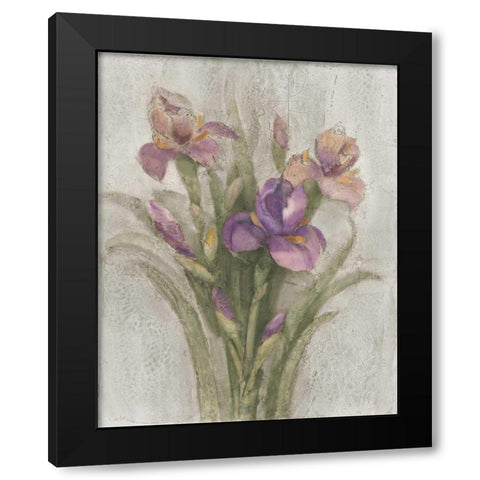 Purple Iris Garden on Grey Black Modern Wood Framed Art Print with Double Matting by Hristova, Albena