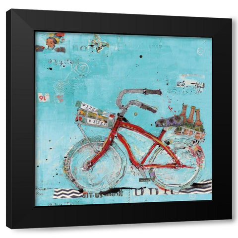 Pizza and Beer Blue Black Modern Wood Framed Art Print with Double Matting by Day, Kellie