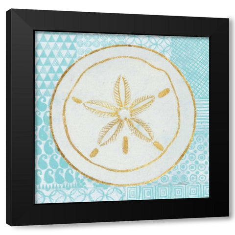 Summer Shells I Teal and Gold Black Modern Wood Framed Art Print with Double Matting by Lovell, Kathrine