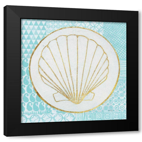 Summer Shells II Teal and Gold Black Modern Wood Framed Art Print with Double Matting by Lovell, Kathrine