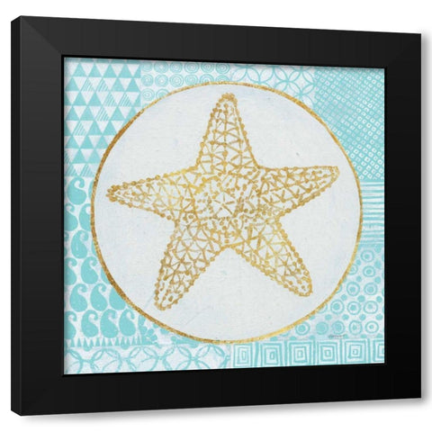 Summer Shells IV Teal and Gold Black Modern Wood Framed Art Print by Lovell, Kathrine