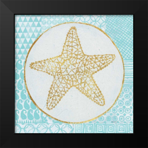 Summer Shells IV Teal and Gold Black Modern Wood Framed Art Print by Lovell, Kathrine