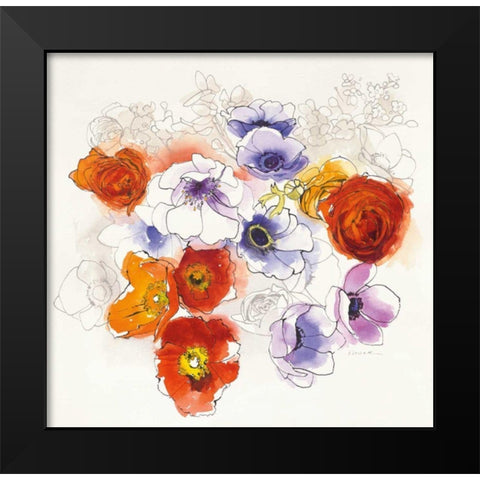 Spring Fleurs Black Modern Wood Framed Art Print by Novak, Shirley