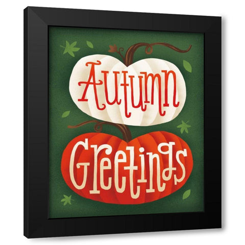 Harvest Time Autumn Greetings Pumpkins Black Modern Wood Framed Art Print with Double Matting by Mullan, Michael