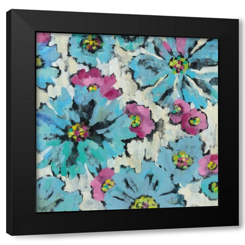 Graphic Pink and Blue Floral I Black Modern Wood Framed Art Print by Vassileva, Silvia