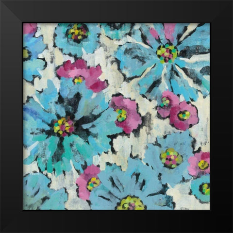 Graphic Pink and Blue Floral I Black Modern Wood Framed Art Print by Vassileva, Silvia