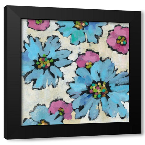 Graphic Pink and Blue Floral II Black Modern Wood Framed Art Print by Vassileva, Silvia