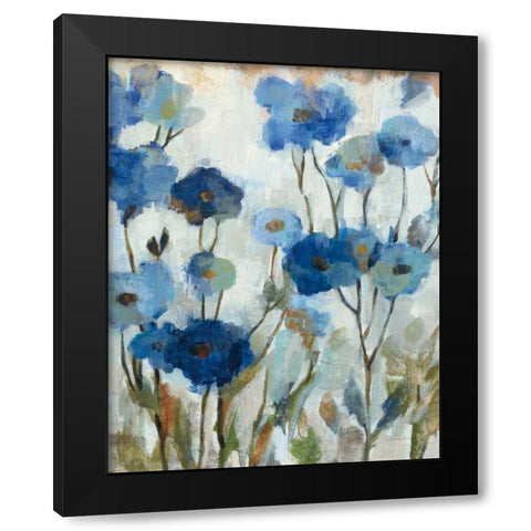 Abstracted Floral in Blue III Black Modern Wood Framed Art Print with Double Matting by Vassileva, Silvia