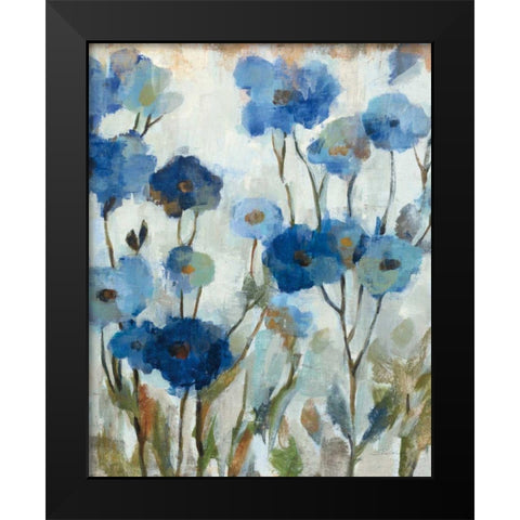 Abstracted Floral in Blue III Black Modern Wood Framed Art Print by Vassileva, Silvia