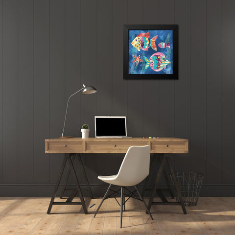 Boho Reef Fish II Black Modern Wood Framed Art Print by Wild Apple Portfolio