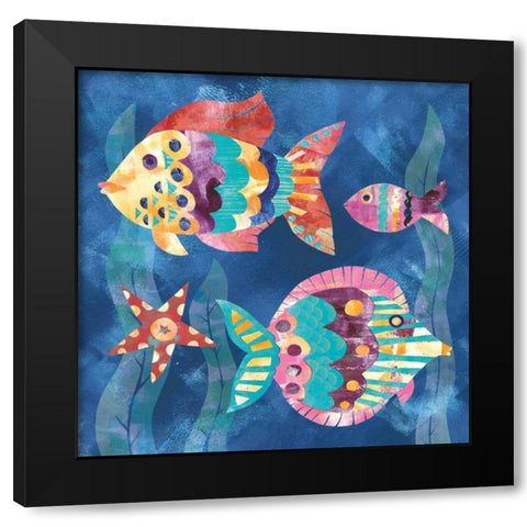 Boho Reef Fish II Black Modern Wood Framed Art Print by Wild Apple Portfolio