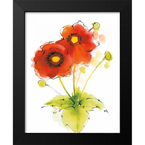 Flores Rojas Green Leaves I Black Modern Wood Framed Art Print by Novak, Shirley
