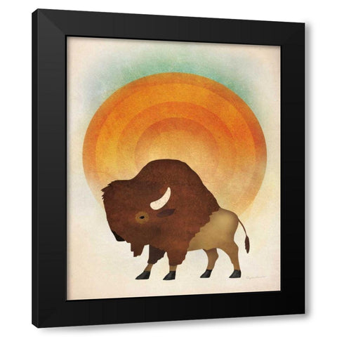 Blazing Sun Bison Black Modern Wood Framed Art Print by Fowler, Ryan