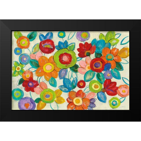 Decorative Flowers Bright Black Modern Wood Framed Art Print by Vassileva, Silvia