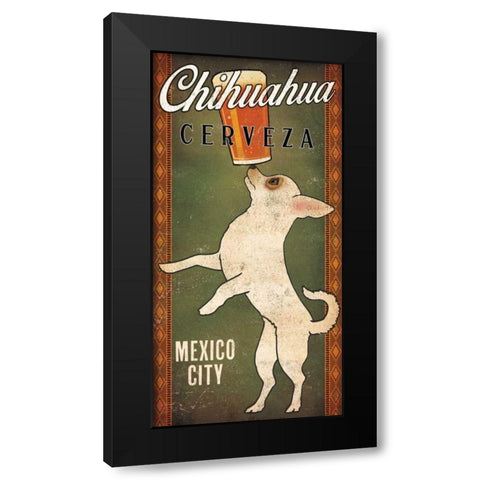 White Chihuahua on Green Black Modern Wood Framed Art Print by Fowler, Ryan