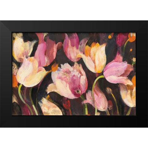 Popping Tulips Black Modern Wood Framed Art Print by Hristova, Albena