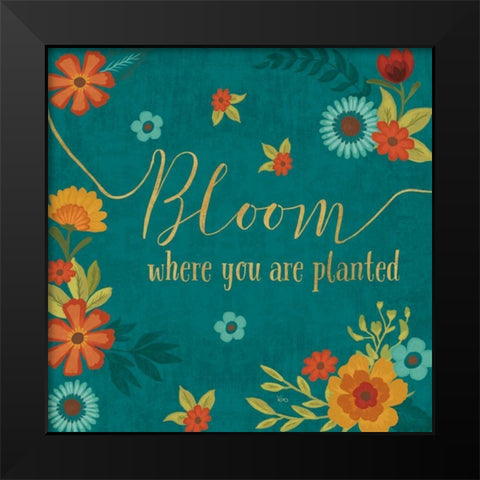 Flourish I Teal Black Modern Wood Framed Art Print by Charron, Veronique