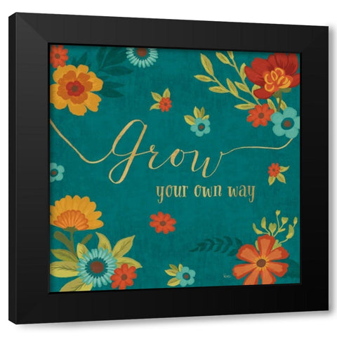 Flourish II Teal Black Modern Wood Framed Art Print with Double Matting by Charron, Veronique