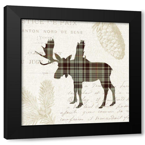 Plaid Lodge IV Tan Black Modern Wood Framed Art Print with Double Matting by Wild Apple Portfolio