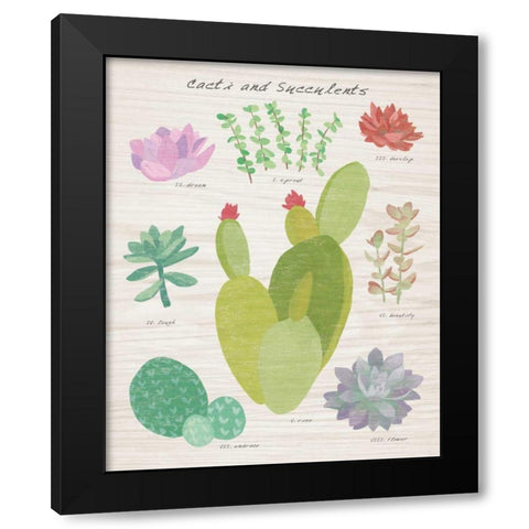 Succulent and Cacti Chart III on Wood Black Modern Wood Framed Art Print by Wild Apple Portfolio