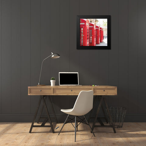 Covent Garden Phone Boxes Black Modern Wood Framed Art Print by Bevan, Keri