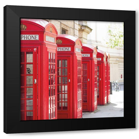 Covent Garden Phone Boxes Black Modern Wood Framed Art Print by Bevan, Keri