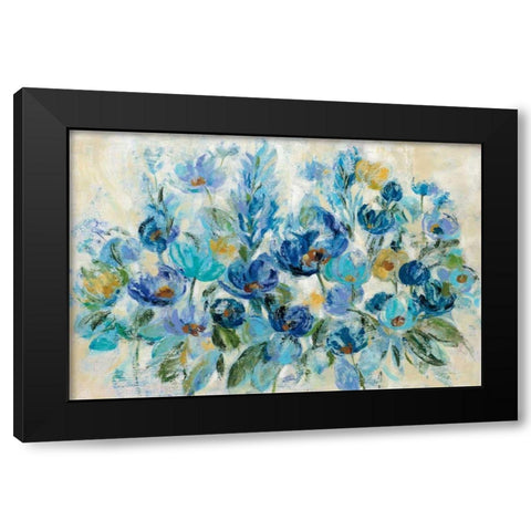 Scattered Blue Flowers Black Modern Wood Framed Art Print with Double Matting by Vassileva, Silvia