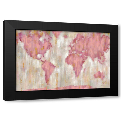 Blushing World Map v2 Crop Black Modern Wood Framed Art Print with Double Matting by Vassileva, Silvia