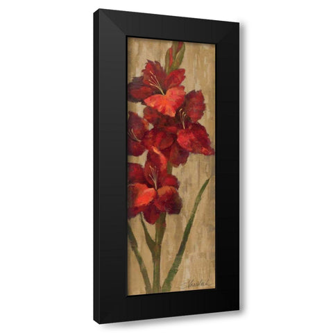 Vivid Red Gladiola on Gold Black Modern Wood Framed Art Print with Double Matting by Vassileva, Silvia