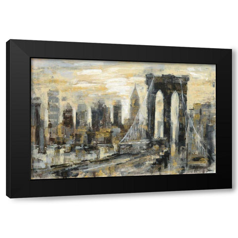 Brooklyn Bridge Gray and Gold Black Modern Wood Framed Art Print by Vassileva, Silvia