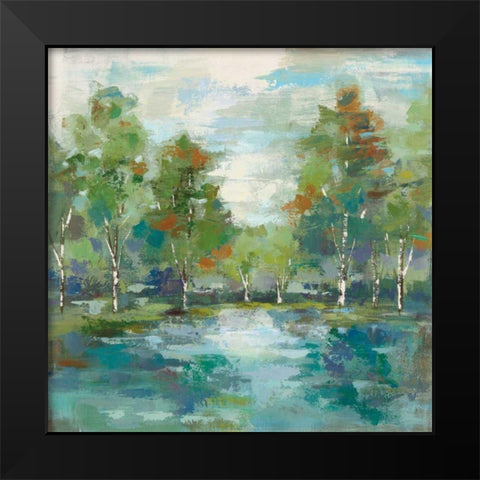 Forest at Dawn Turquoise Black Modern Wood Framed Art Print by Vassileva, Silvia