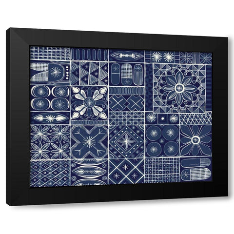 Adire VII Indigo Black Modern Wood Framed Art Print by Lovell, Kathrine