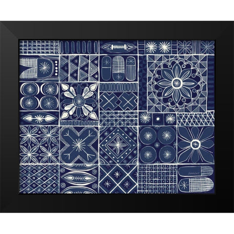Adire VII Indigo Black Modern Wood Framed Art Print by Lovell, Kathrine