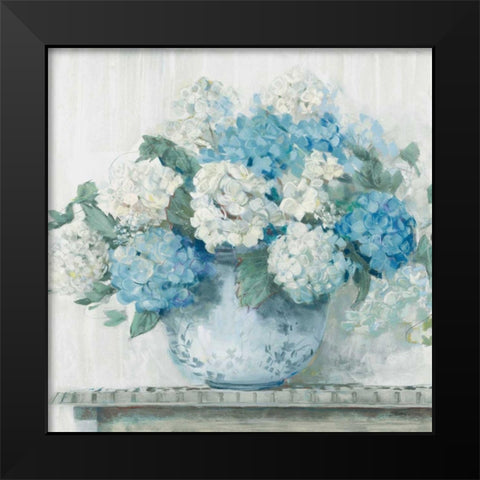 Blue Hydrangea Cottage Crop Black Modern Wood Framed Art Print by Rowan, Carol