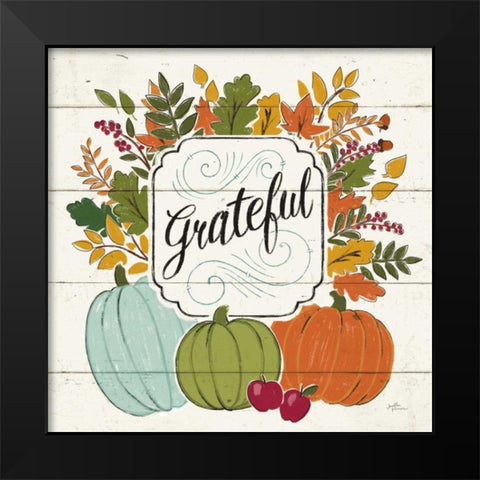 Thankful II White Leaves Black Modern Wood Framed Art Print by Penner, Janelle