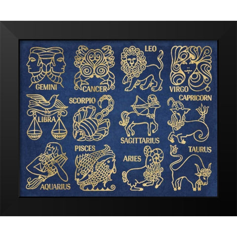Whats Your Sign Blue Gold Black Modern Wood Framed Art Print by Wild Apple Portfolio