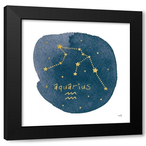 Horoscope Aquarius Black Modern Wood Framed Art Print by Hershey, Moira